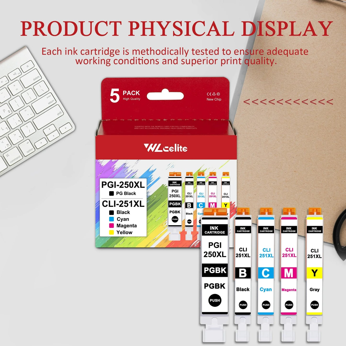 5 Pack 250XL 251XL Ink Compatible for Canon PGI-250XL CLI-251XL Ink Cartridge with PIXMA MG6620 MG5520（PGBK Black Cyan Magenta Yellow）