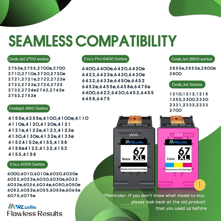 67XL 67 Ink Cartridge Compatible for HP 67 XL Ink Cartridges Deskjet 2742e Envy 6000 6010e Black Tri-Color