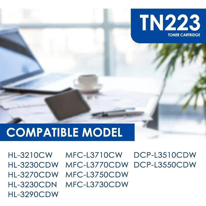 TN-223 TN223 Toner Cartridge Black Cyan Magenta Yellow 4 Pack Compatible for Brother TN223 Toner