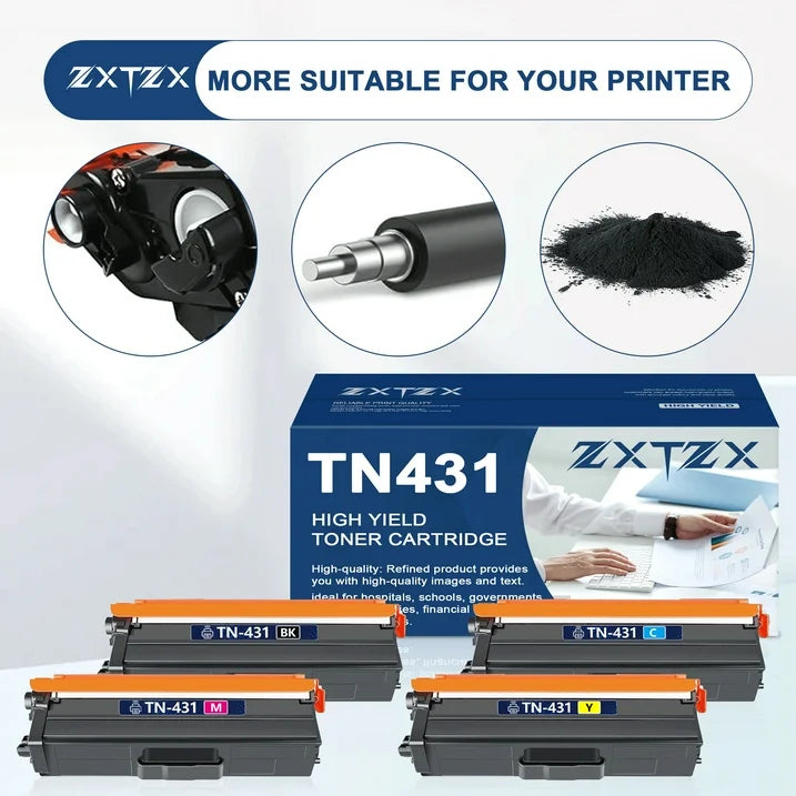 TN431 Toner Black Compatible for Brother TN431 Toner Cartridges for HL-L8260CDW Printer 4 pack