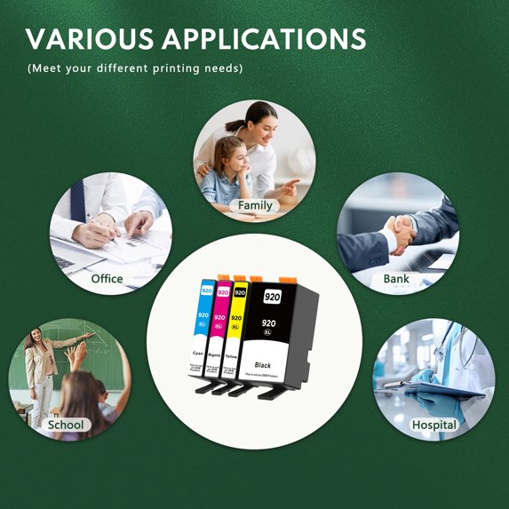 920 Ink Compatible for 920XL Ink Cartridge for OfficeJet 6500 Printer (Black Cyan Magenta Yellow）