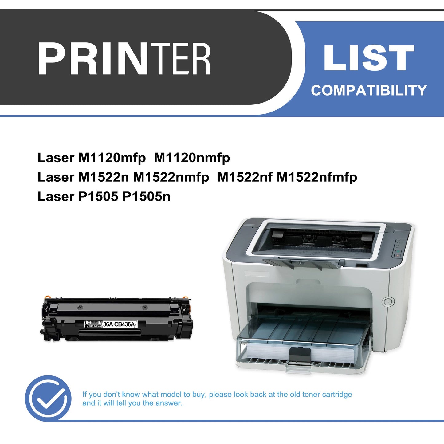 36A CB436A Toner Cartridge Black 2-Pack Compatible for HP 36A CB436A Toner Cartridges for Laser M1120mfp Series, M1522 MFP P1505 Series Printer