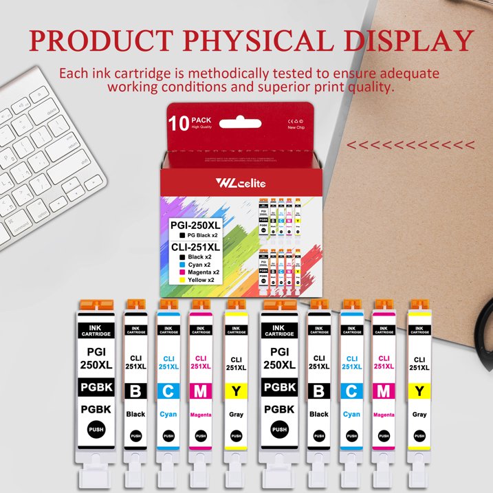 PGI 250XL CLI 251XL Ink Cartridge Compatible for Canon 250XL 251XL Ink Cartridge for MG7520 MG5420 Printer（10 Pack ）