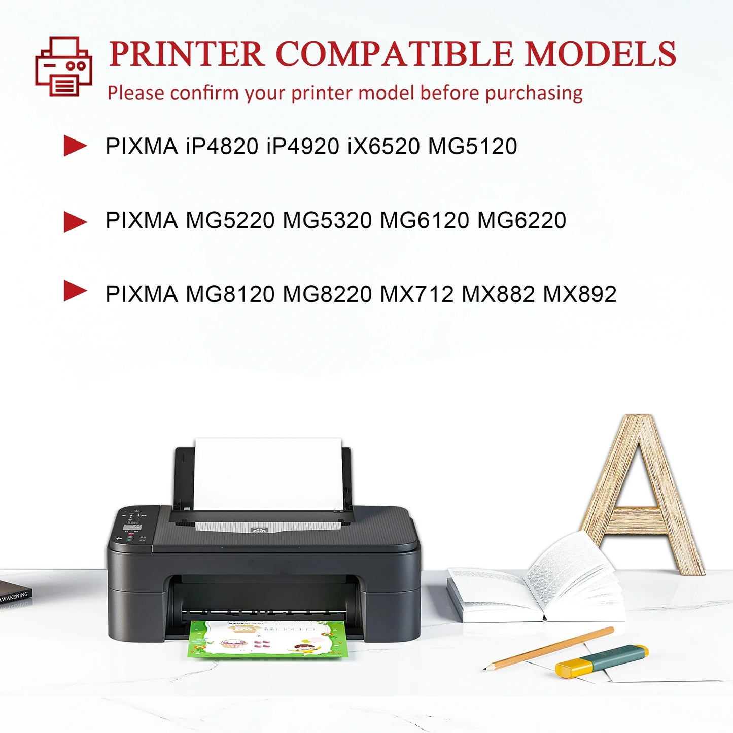 225 226 Ink Cartridges Replacement for Canon PGI-225 CLI-226 6 Pack Ink Cartridge for iX6520 MG5120 Printer（2*PGBK 1*BK 1*C 1*M 1*Y ）