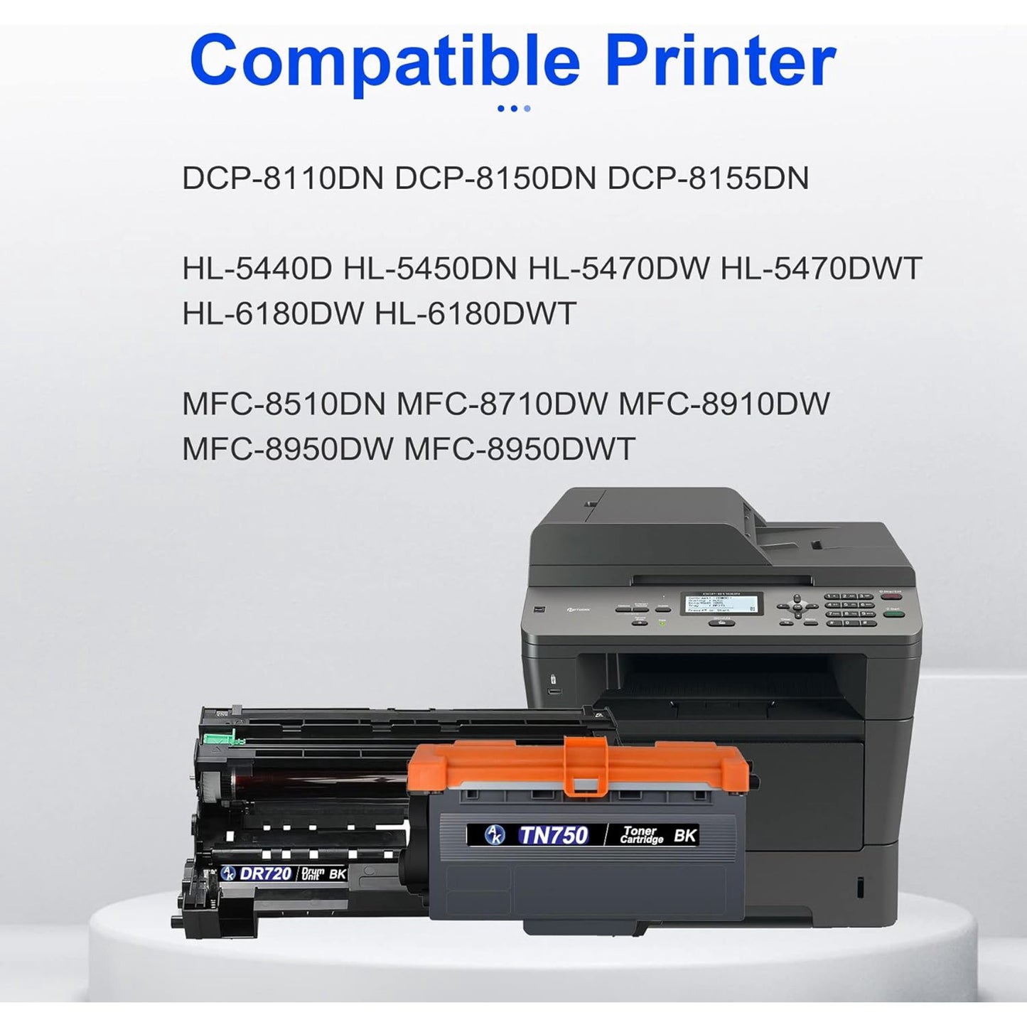 3 Pack TN750 TN-750 DR720 DR-720 High Yield Compatible Drum Unit & Toner Cartridge Replacement for Brother HL-5240 5250DN/DNT 5280DW 5270DN 5370DW/DWT Drum Unit Printer (2 Toner, 1 Drum)