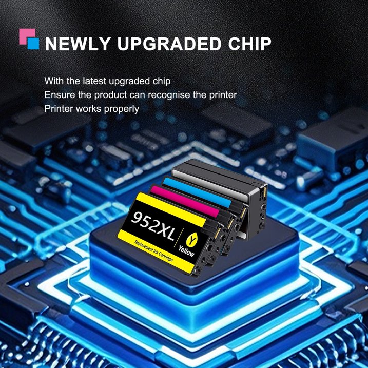 952 XL ink Cartridges Compatible for HP 952 Ink Cartridges for OfficeJet Pro 8710 8210 7740 Printers(1*Black, 1*Cyan, 1*Magenta, 1*Yellow)