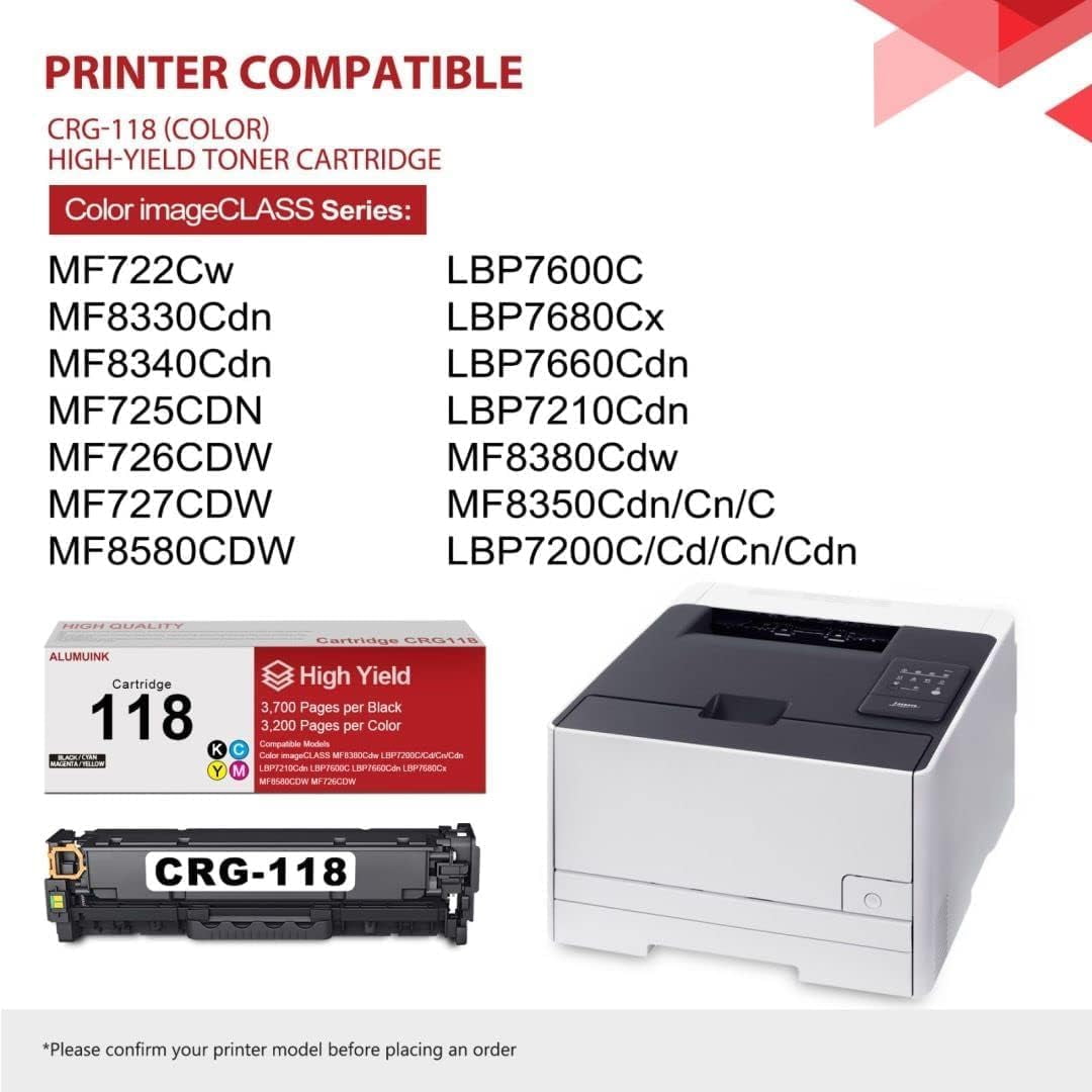 High-Yield 118 Toner Cartridges (4-Pack, Black, Cyan, Magenta, Yellow) - VASERINK Compatible 118BK 118C 118M 118Y Toner Replacement for Canon Color imageCLASS MF8350Cdn MF8380Cdw Printe