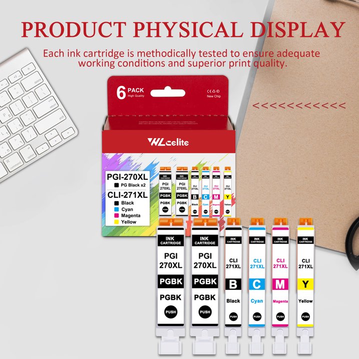 PGI 270XL CLI 271XL Ink Cartridge Compatible for Canon 270XL 271XL Ink Cartridge with TS8020 TS9020 (6 Pack，2*PGBK 1*Black 1*Cyan 1*Magenta 1*Yellow)