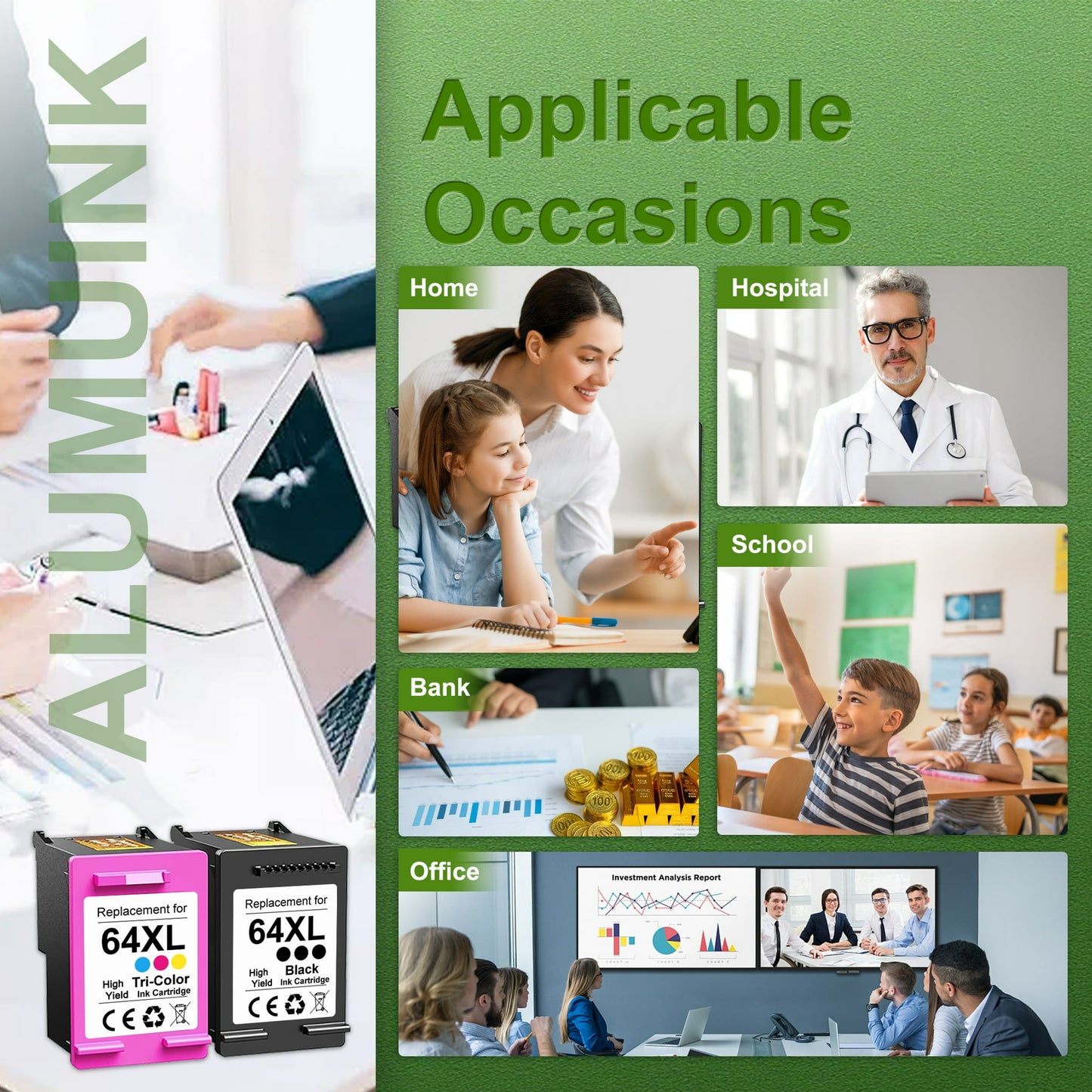 64XL Ink Cartridges Black/Tri-Color Combo Pack Compatible for HP 64XL Ink Cartridge for Envy Photo 7855 7858 7155 7120 7800 7158 6252 6255 7100 7164 Tango Series Printer Printer