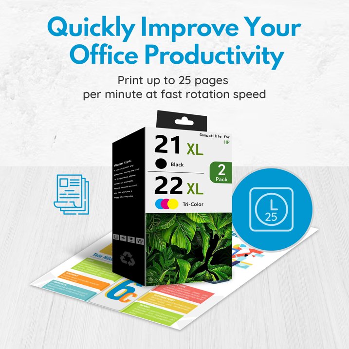 21 XL 22 XL Ink Compatible for HP 21 and 22 21XL 22XL Combo Pack for HP Deskjet D1430 D2330 F2100 F380 PSC 1410 Officejet 4314 J3600 Printer (Black, Tri-Color)