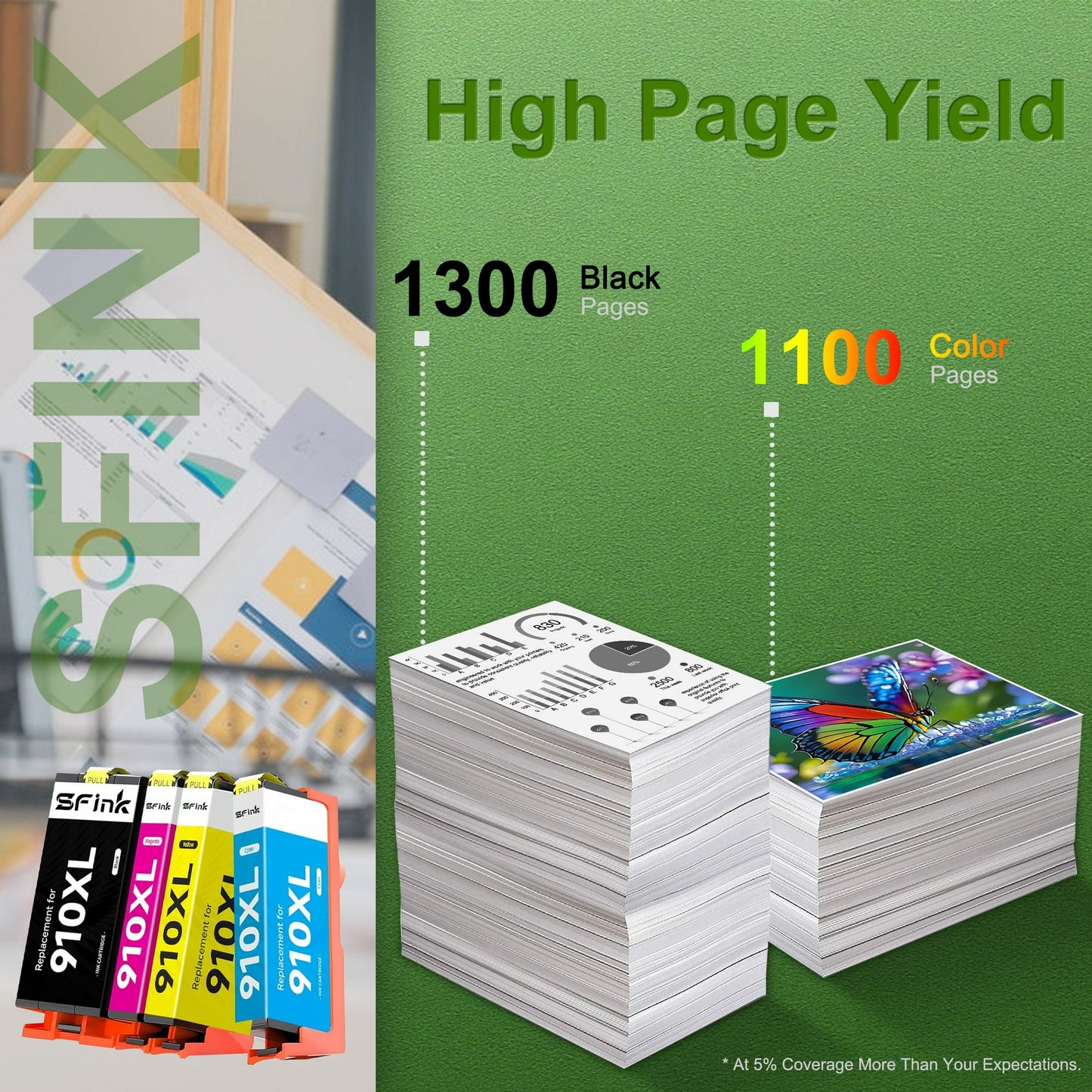 910XL Ink Combo Pack Compatible for HP 910XL 910 Ink Cartridges Work for Office Jet Pro 8020 8025 8028 8010 Printer, Black and Color 4-Pack