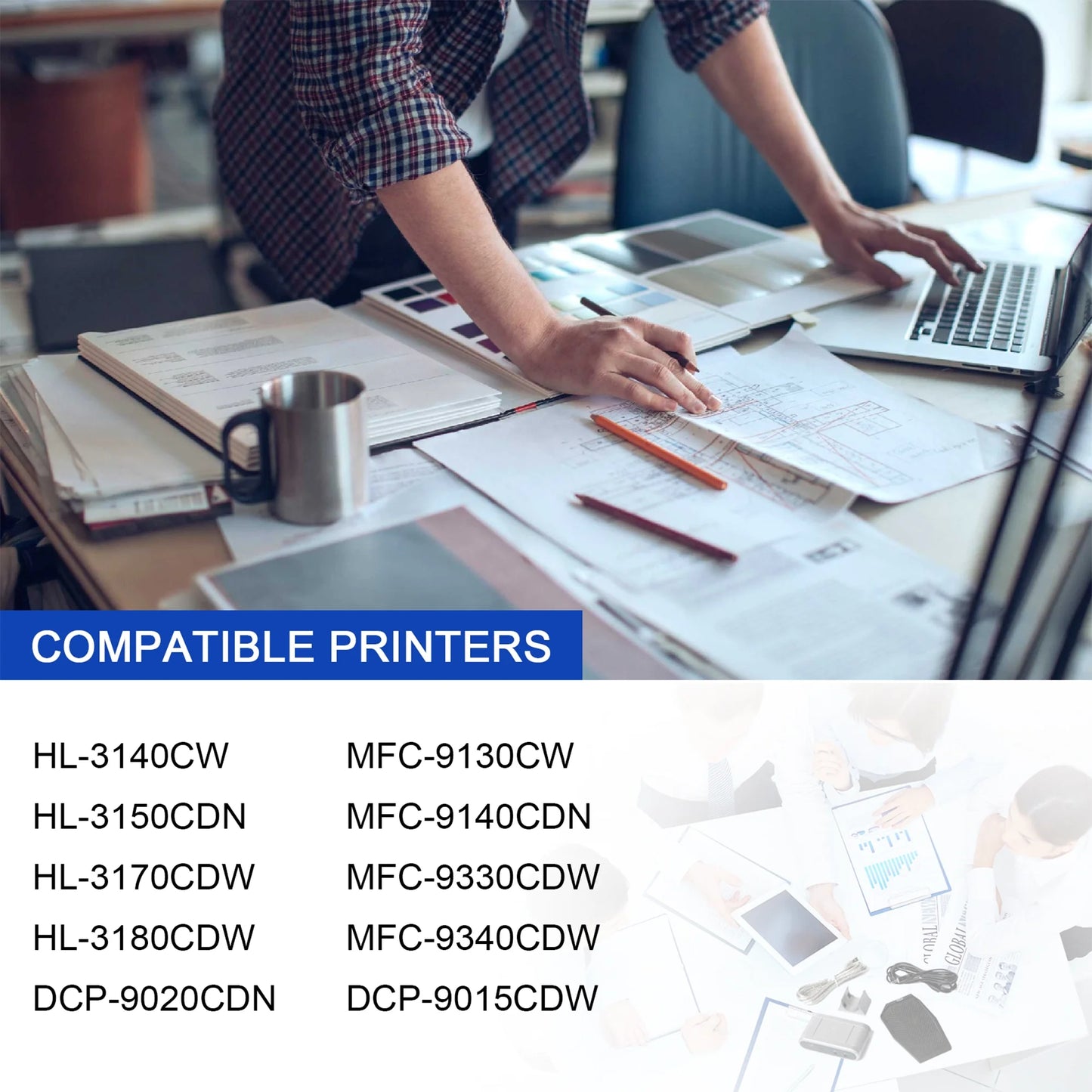 TN221BK TN221C TN221M TN221Y 5-Color Toner Cartridge: Replacement for Brother MFC-9340CDW MFC-9130CW Printer (2BK+1C+1M+1Y)