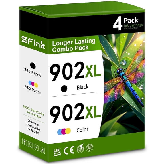902XL 902 XL Ink Cartridges 4 Pack Compatible for HP 902 Ink Cartridges Combo Pack Work for OfficeJet 6962 OfficeJet Pro 6978 Printers