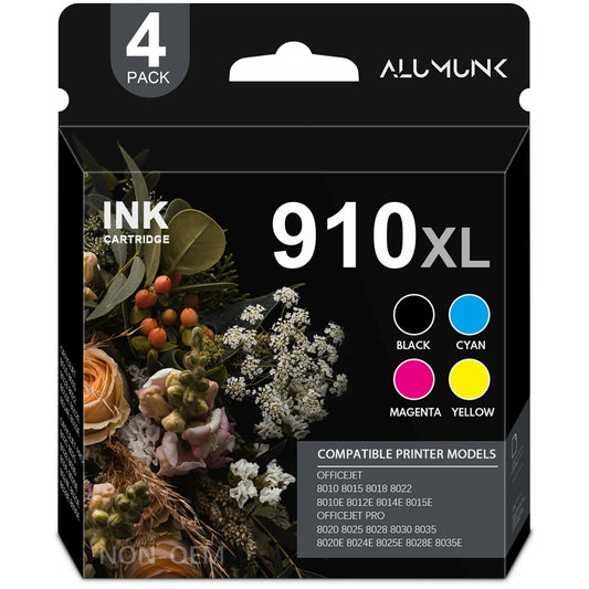 910 Ink Cartridge Compatible for HP 910 910XL Ink Cartridges for OfficeJet Pro 8020 8025(Black Cyan Magenta Yellow)