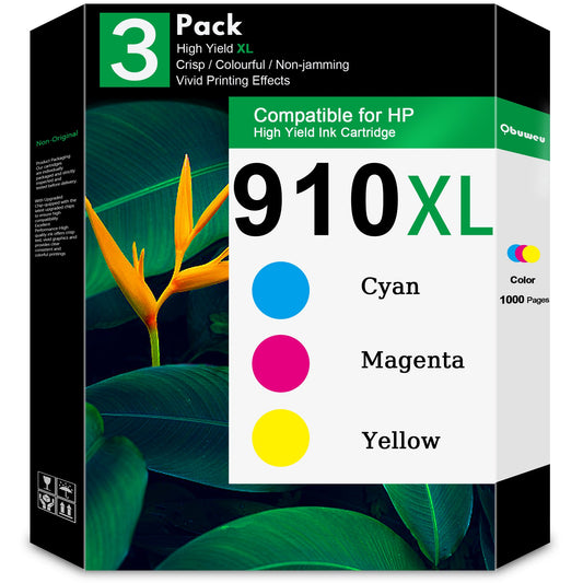 910XL Ink Cartridges Combo Pack (3-PacK,1 Cyan/1 Magenta/1 Yellow) Compatible for HP 910 Ink Cartridge for OfficeJet Pro 8020, 8030 OfficeJet 8010, 8025 Printers
