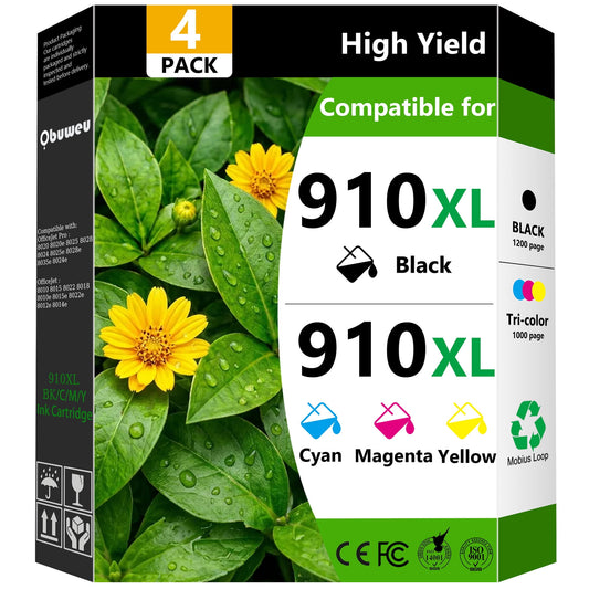 910 XL 910XL Ink Cartridges Combo Pack Compatible for HP 910 Ink Cartridges for Officejet 8010 8022e Officejet Pro 8025e 8020e Printers ( 4 Pack )