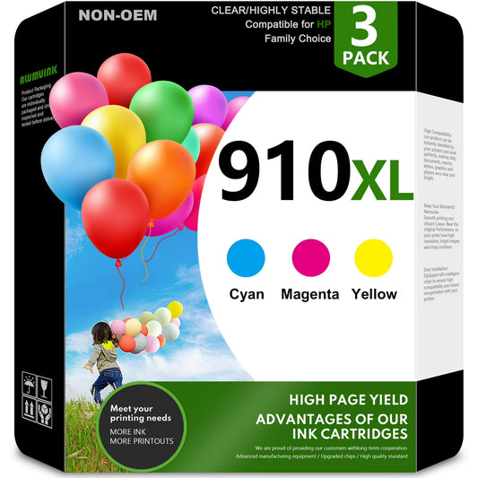 910XL Ink Cartridges Compatible for HP 910 XL Ink for HP 910 (3PK C/M/Y) OfficeJet 8010 Printer.