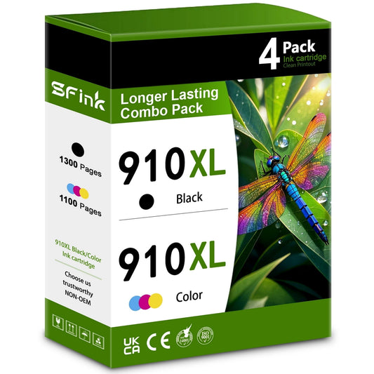 910XL Ink Combo Pack Compatible for HP 910XL 910 Ink Cartridges Work for Office Jet Pro 8020 8025 8028 8010 Printer, Black and Color 4-Pack