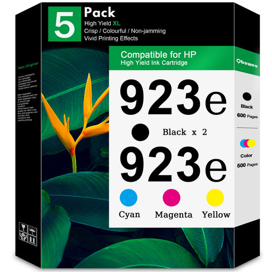 923 Ink Cartridges (5-Pack,2 Black/1 Cyan/1 Magenta/1 Yellow) - Compatible for HP 923 923e Ink Cartridges for OfficeJet Pro 8135e 8138e 8139e OfficeJet 8122e Printer