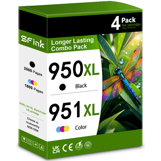 950XL 951XL Ink Cartridge 4-Pack Compatible for HP 950XL 951XL Ink Cartridges for OfficeJet Pro 8100 8600 8610 8620 8630 8640 8615 8625 8660 251dw 271dw 276dw Printers( Black Cyan Magenta Yellow)
