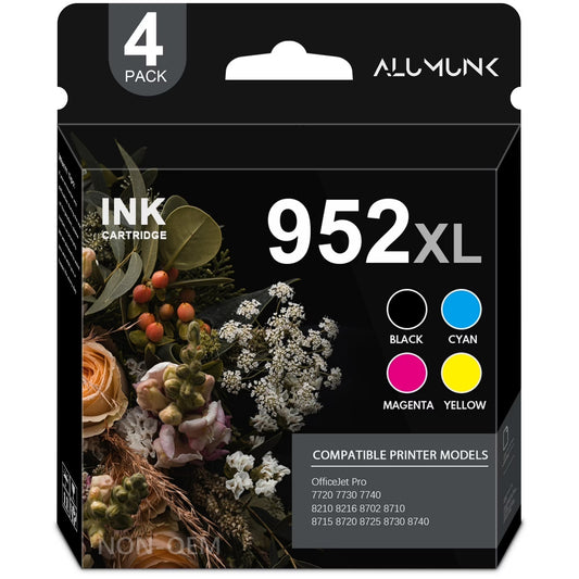 952 XL ink Cartridges Compatible for HP 952 Ink Cartridges for OfficeJet Pro 8710 8210 7740 Printers(1*Black, 1*Cyan, 1*Magenta, 1*Yellow)