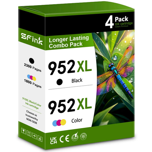 952XL Ink Cartridges Combo Pack (4 Pack) Compatible for HP 952/952 XL Ink, Works with OfficeJet Pro 8702/8710/8715 Printers