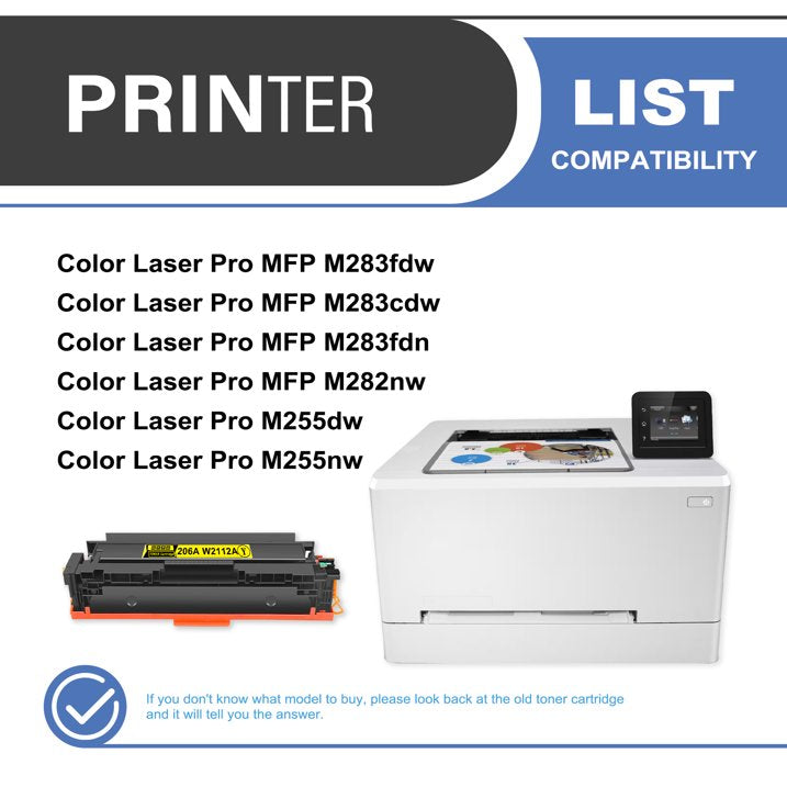 206A W2112A Toner Cartridge Yellow 1-Pack Compatible for 206A W2112A Toner Cartridges for Color Laser Pro M255; Color Laser Pro MFP M282, M283 Series Printer