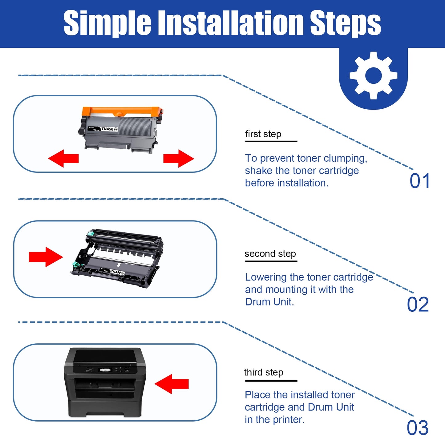 TN450 High Yield Toner Cartridge 4 Black Replacement for Brother TN-450 Toner for HL-2280DW HL-2270DW DCP-7065DN Printer