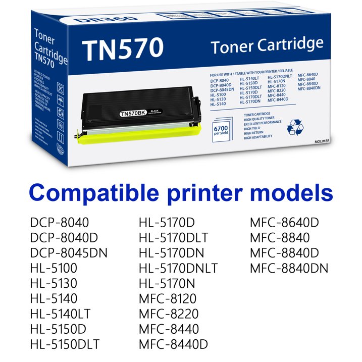 TN-570 Black Toner Cartridge Compatible with Brother TN570 for DCP-8040 DCP-8040D Printers