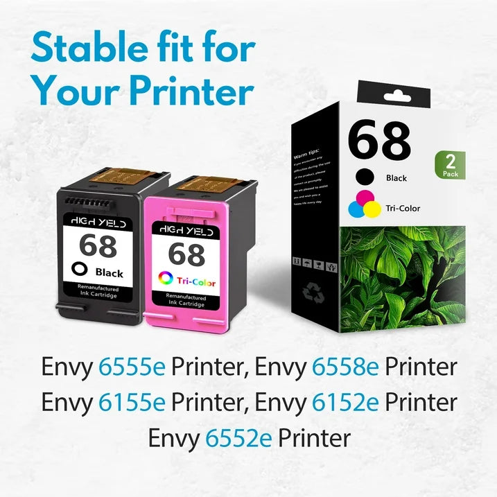 68 Ink Compatible for HP 68 Ink Cartridges Combo Pack Envy 6152e 6155e 6152e 6155e 6552e 6555e 6558e Printers