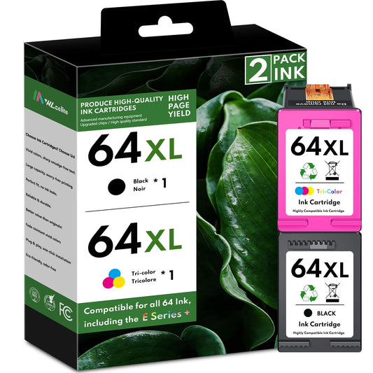 64 Ink Compatible for HP 64XL Ink Cartridge For Envy Inspire 7255e 7258e 7955e 7958e (Black, Tri-color, 2-Pack)