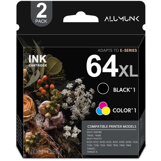 64 Ink Compatible for HP 64XL Ink Cartridge For Envy Inspire 7255e 7258e 7955e 7958e (Black, Tri-color, 2-Pack)