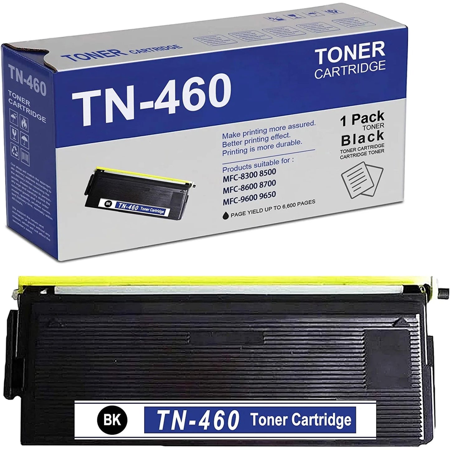 Compatible TN460 TN-460 Toner Cartridge Replacement for Brother DCP-1200 1400 HL-1440 1450 1435 1270N 1240 MFC-8300 8500 P2500 IntelliFax-4100e 4750e 4100 5750 Printer (Black,1-Pack)