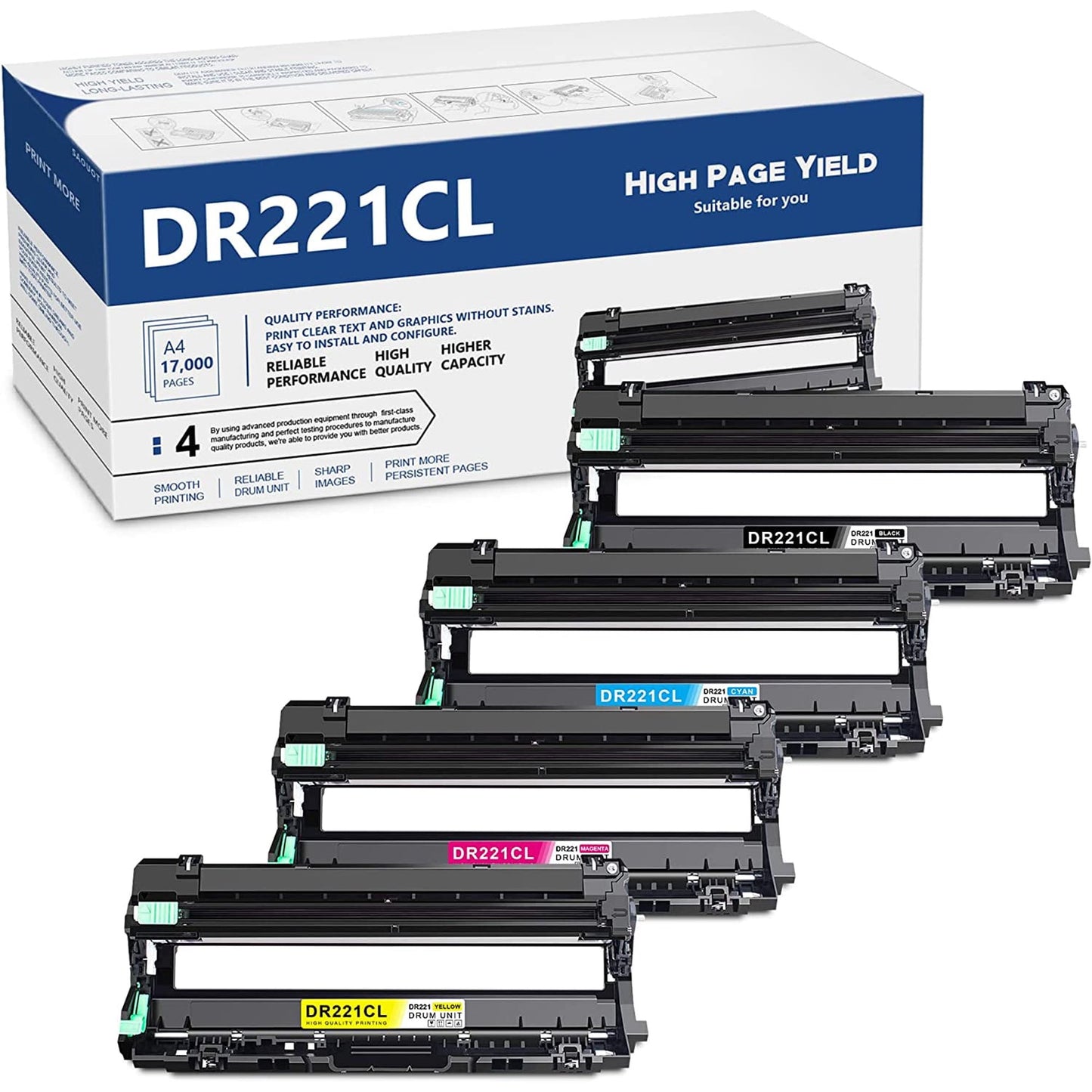 DR-221CL Drum Compatible Replacement for Brother DCP-9020CDN HL-3140CW Printer, 1BK+1C+1M+1Y