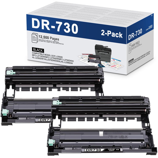DR730 Drum Unit Compatible for Brother DR730 DR 730 Drum Unit for HL-L2350DW HL-L2395DW HL-L2370DW HL-L2370DWXL MFC-L2750DW MFC-L2710DW Printer (Black, 2-Pack)