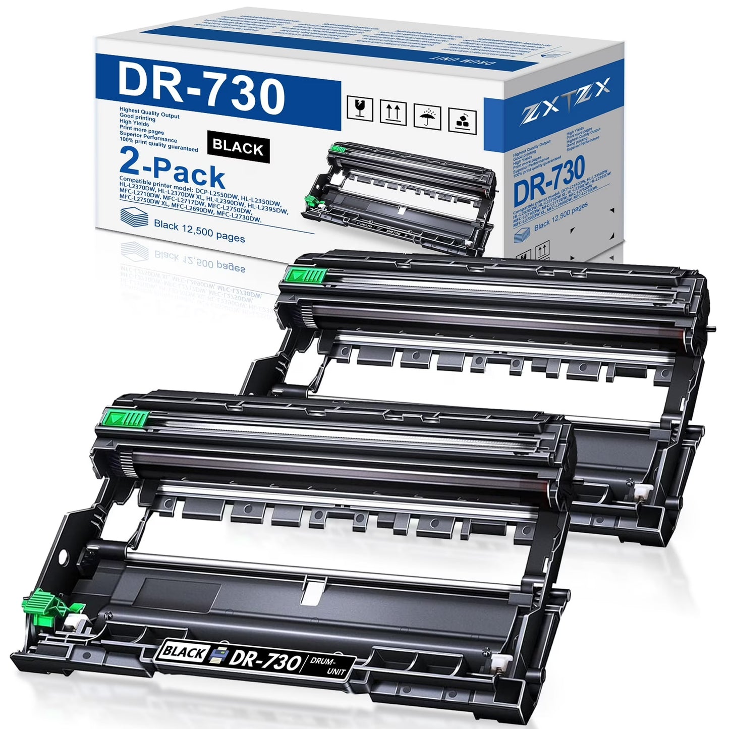 DR730 Drum Unit Compatible for Brother DR-730 DR730 HL-L2370DW HL-L2390DW DCP-L2550DW HL-L2350DW (Black, 2-Pack)