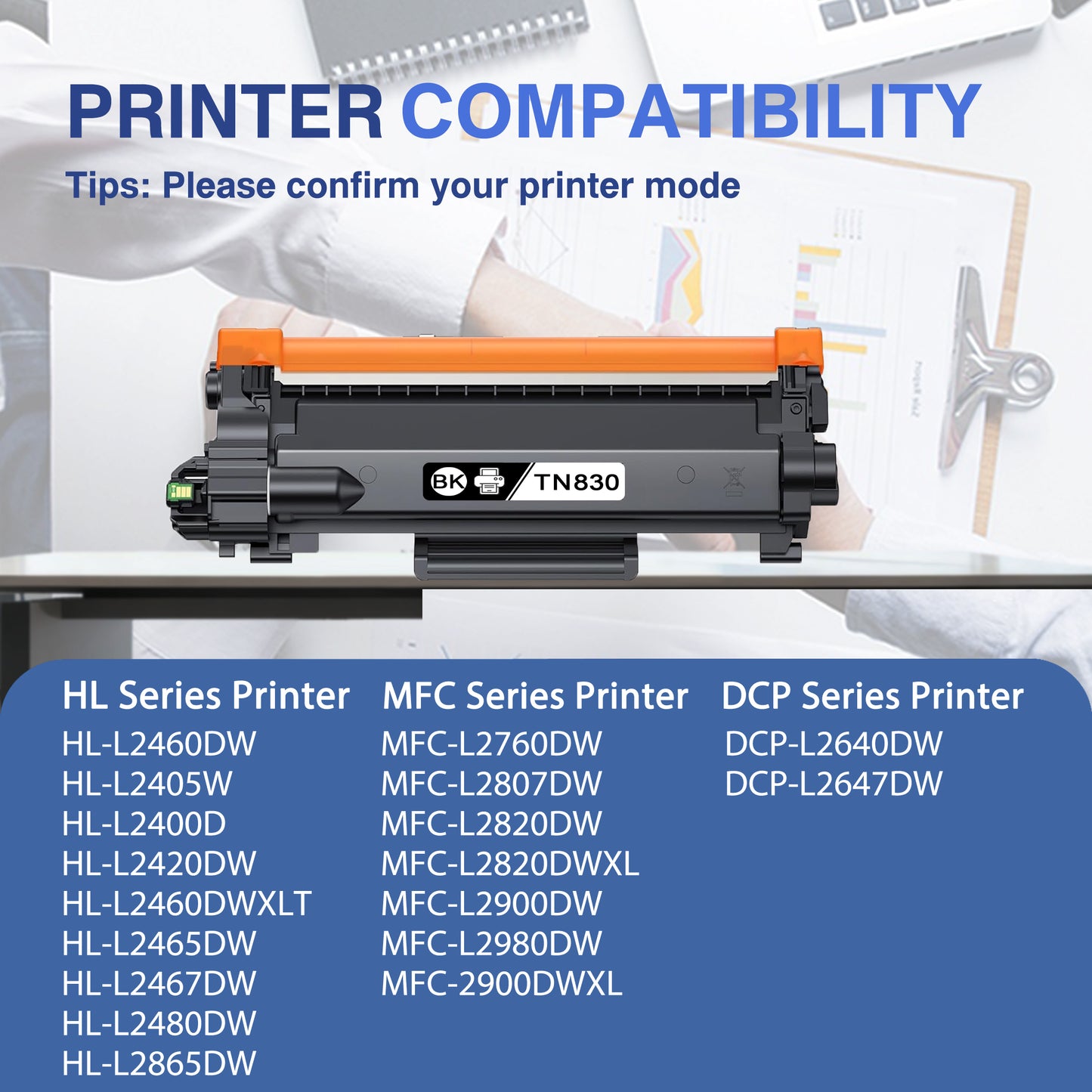 TN830 Toner Cartridge ZXTZX Compatibles for Brother TN-830 Compatibles for HL-L2465DW MFC-L2760DW Series Printers 2 Pack Black