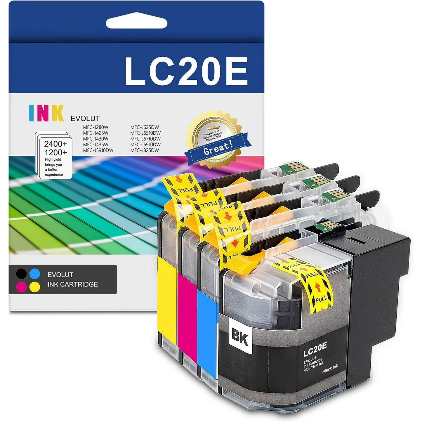 LC20E High Yield Ink Cartridge (4-Pack, 1BK/1C/1M/1Y)Replacement for Brother LC20E Ink MFC-J5920DW