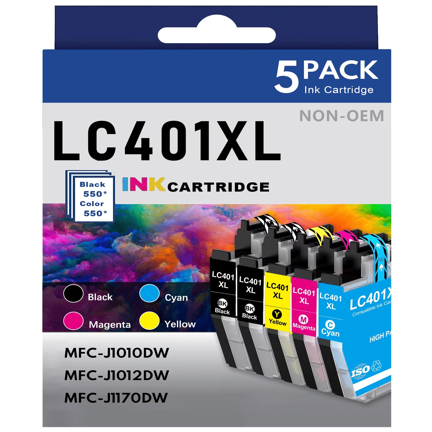 LC401XL Ink Cartridges for Brother Printer High Yield Replacement for Brother LC401XL Ink Cartridges (5 Pack，2*Black 1*Cyan 1*Magenta 1*Yellow)