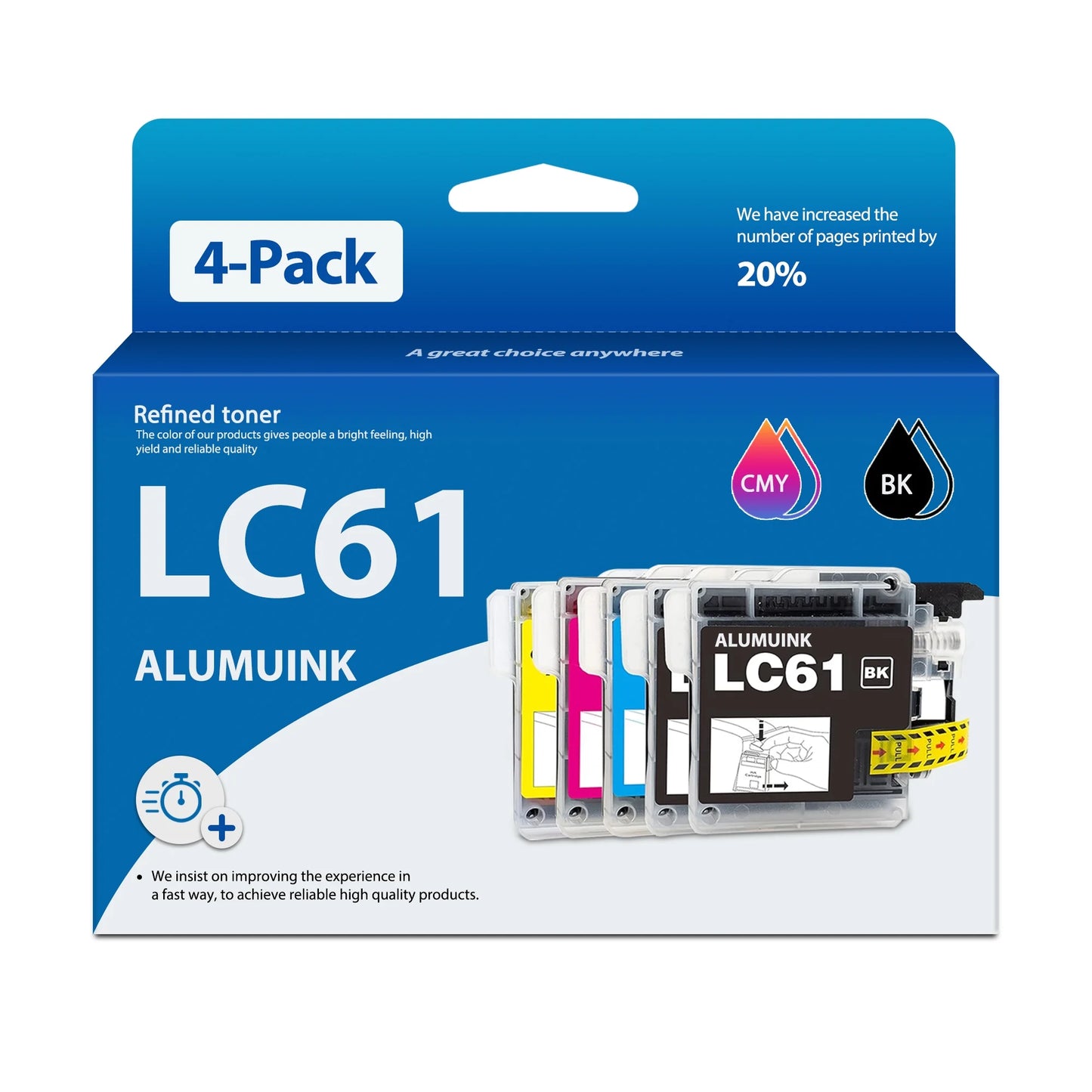 LC61 Ink Cartridge (4Pack,1BK+1C+1M+1Y) Compatible with Brother LC61 For Brother MFC-5490CN Printer