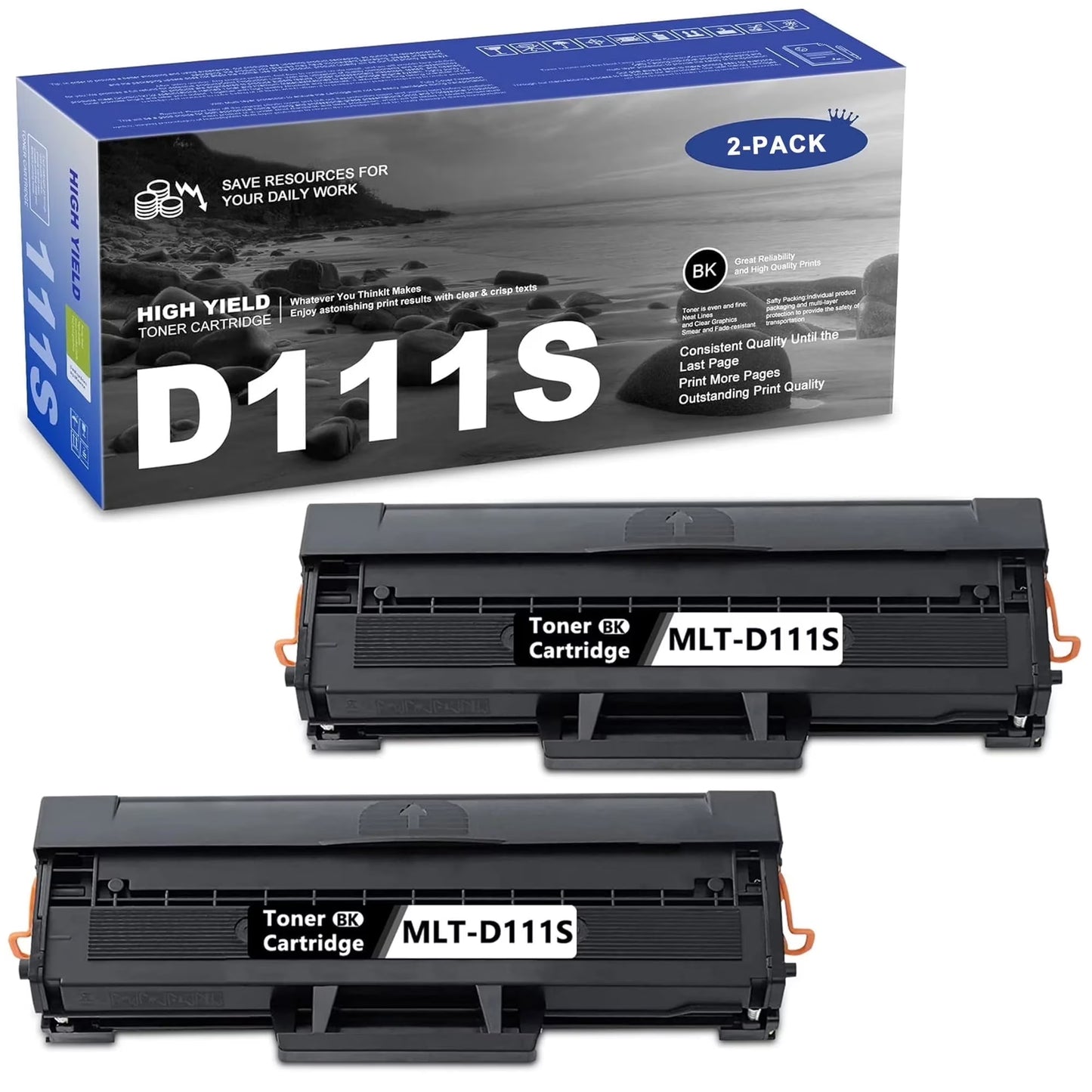 MLT-D111S SU814A 2-Pack Black Toner Cartridge Replacement for Samsung D111S MLT111S Work with Samsung MLT D111S 111SToner Xpress M2020 M2022 M2070FW Printer