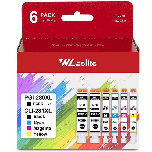 PGI 280XL CLI 281XL Ink Cartridge Compatible for Canon 280 281 Ink Cartridges Combo Pack (2*PGBK 1*Black 1*Cyan 1*Magenta 1*Yellow)