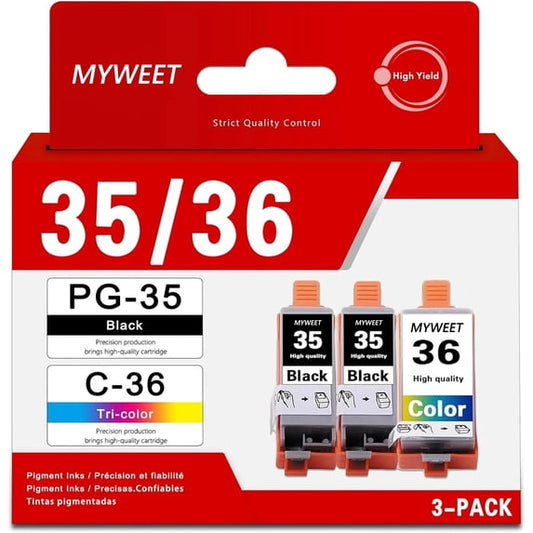 PGI-35 CLI-36 Ink Cartridge Value Pack Compatible for Canon 35/36 Ink Cartridges for Canon PIXMA iP100 iP110 TR150 Printer（Black/Tri-Color 3 Pack ）