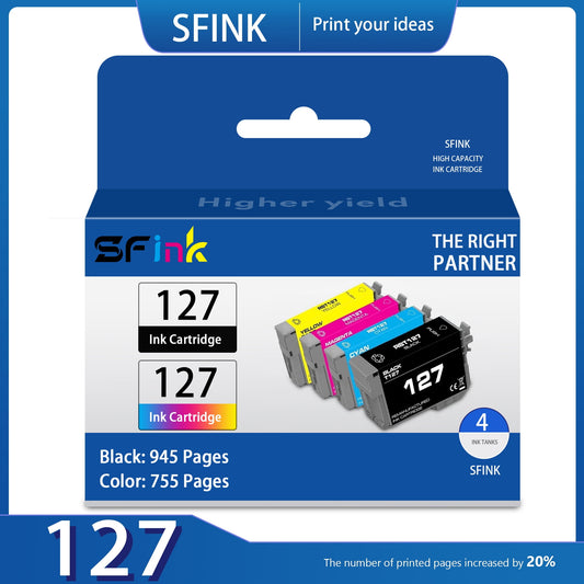 T127 127 Ink Cartridge Replacement for Epson 127 Ink Cartridges for Epson Workforce WF-840 845, WF-7010 7510, WF-60 630, WF-645,WF-3520 3530 3540, WF-545,NX-530 625 (Black,Cyan,Magenta,Yellow,4-Pack)