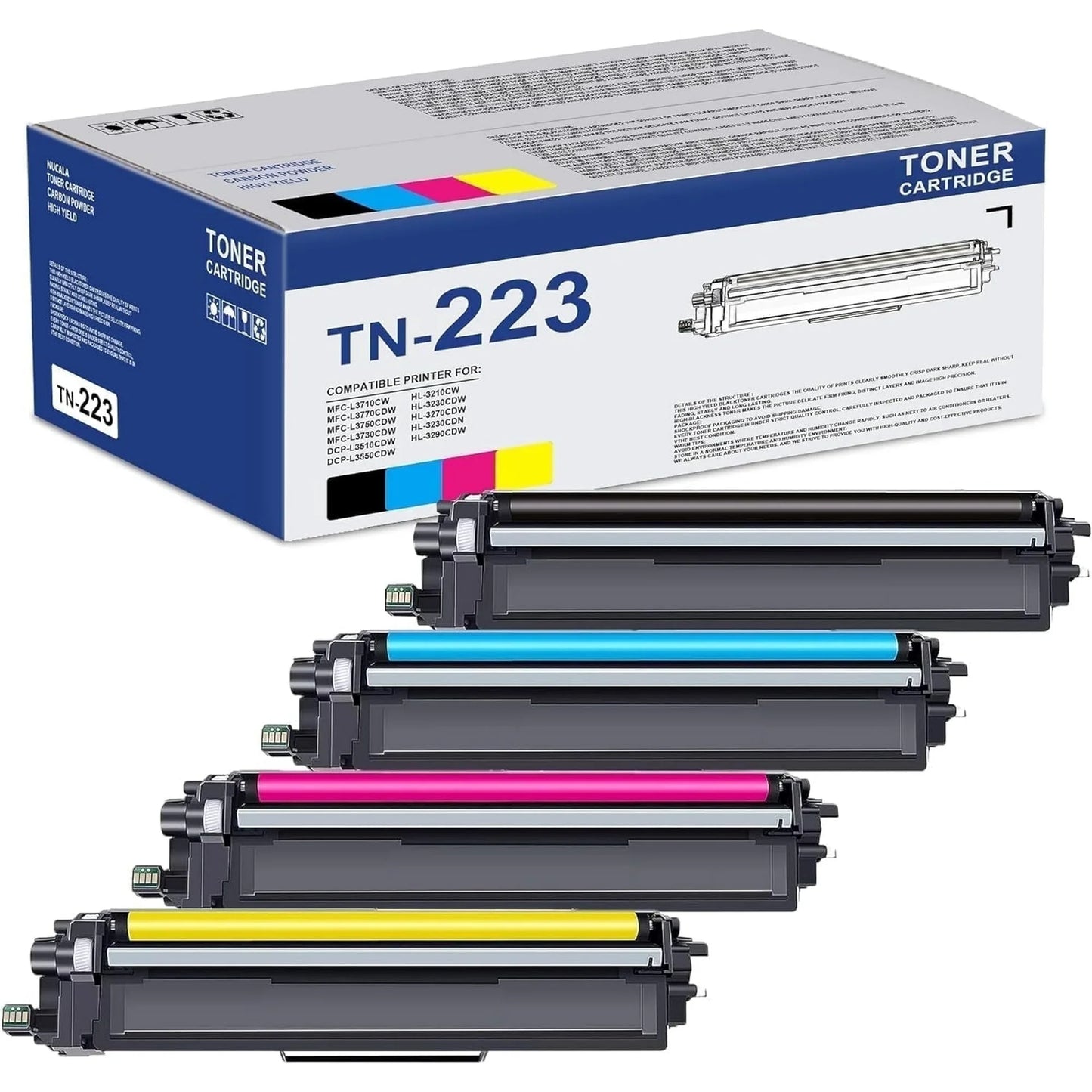 TN-223 TN223 Toner Cartridge Black Cyan Magenta Yellow 4 Pack Compatible for Brother TN223 Toner