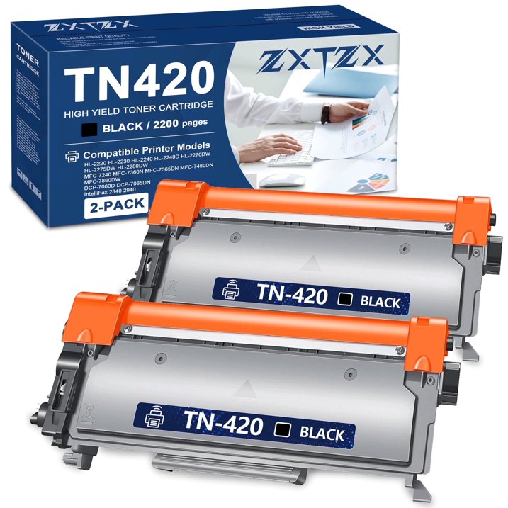 TN420 Toner for Brother TN420 Black Toner Cartridges MFC-7860DW HL-2240 Printer (2 Pack)