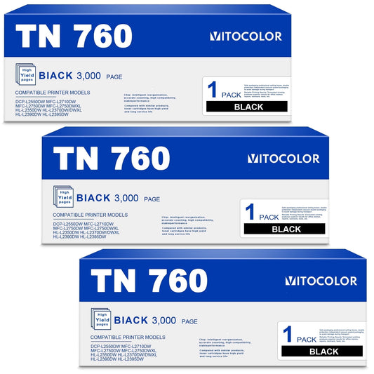 TN 760 TN-760 Toner Replacement for Brother TN760 TN730 Toner Cartridge for MFC-L2710DW MFC-L2760DW L2750DW&nbsp;HL-L2350DW HL-L2390DW HL-L2395DW HL-L2370DW Printer (Black,3 Pack)