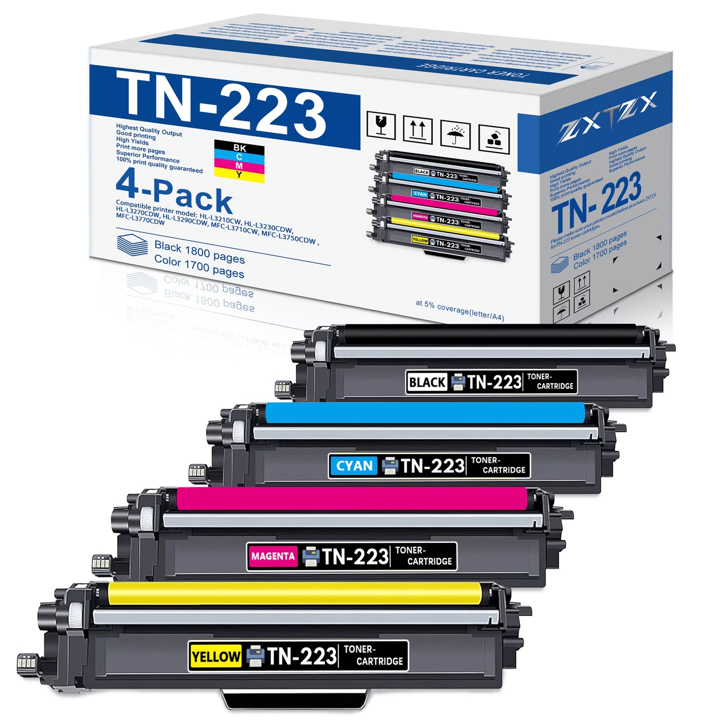 TN223 4-Pack Toner Compatible for Brother TN223 Toner Cartridges Black Cyan Magenta Yellow Printer