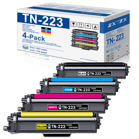 TN223 4-Pack Toner Compatible for Brother TN223 Toner Cartridges Black Cyan Magenta Yellow Printer