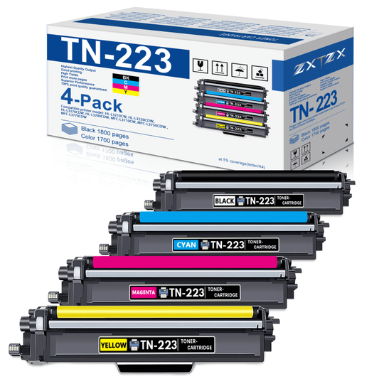TN223 4-Pack Toner Compatible for Brother TN223 Toner Cartridges Black Cyan Magenta Yellow Printer